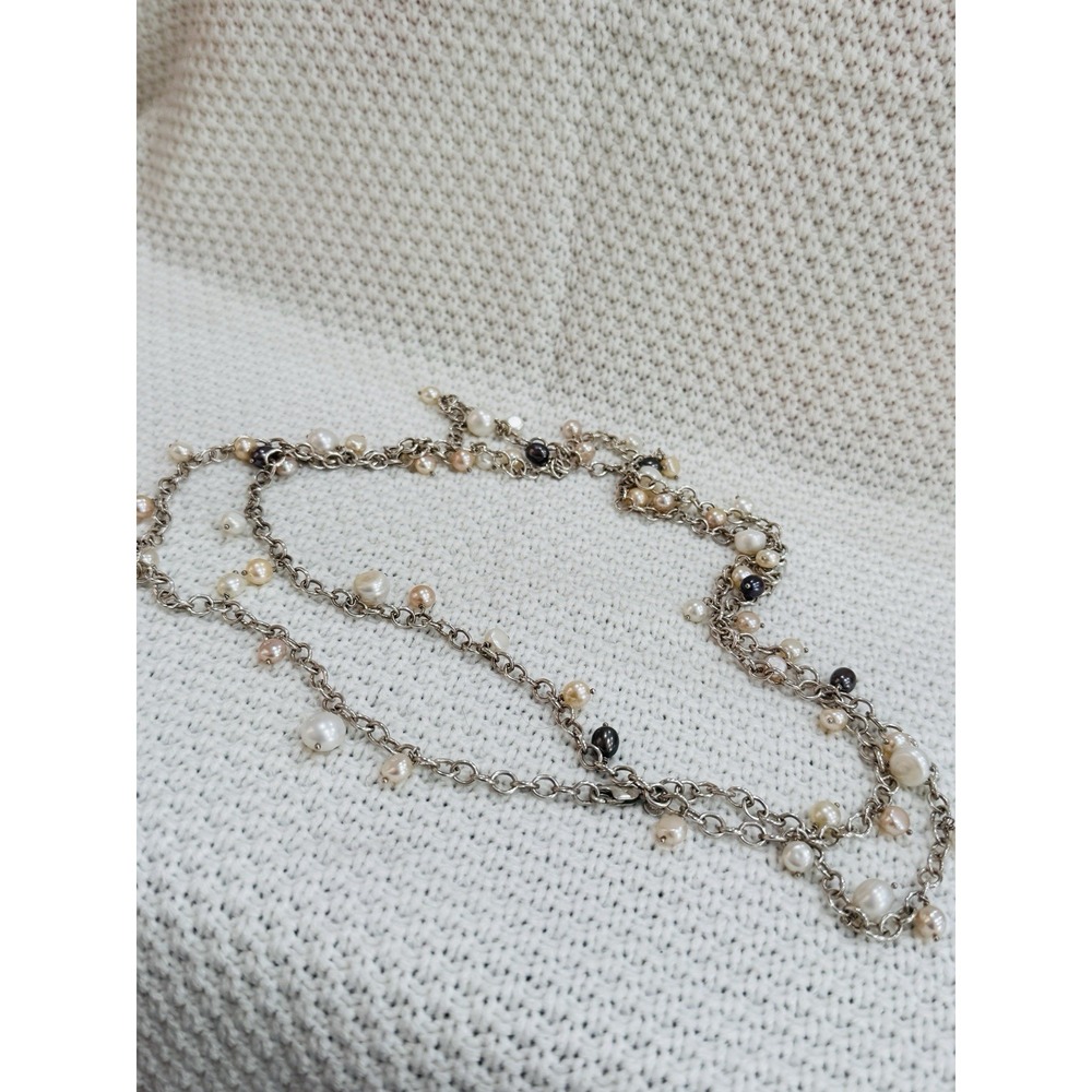 IPS 925 Sterling Silver Multicolor Freshwater Pearl Station Necklace 60
